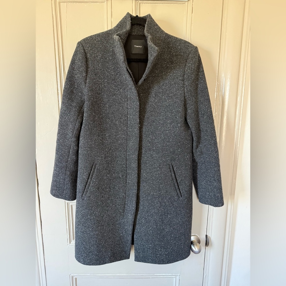 Theory Charcoal Gray Wool Blend Collared Pea Coat